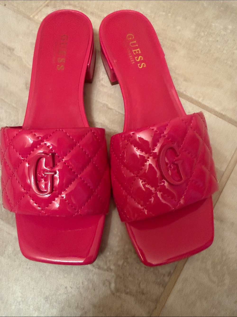 GUESS Pink Quilted Slide Mules with Logo Accent - Picture 3 of 5